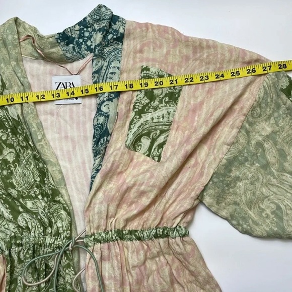 NWT ZARA The Celia Printed Kimono Tassel Side Slits Patch Pockets Oversize Sz S - Picture 7 of 16